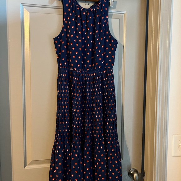 Macys, Madison Jules Accordion style Dress navy with red and white hearts sz L - Picture 3 of 4